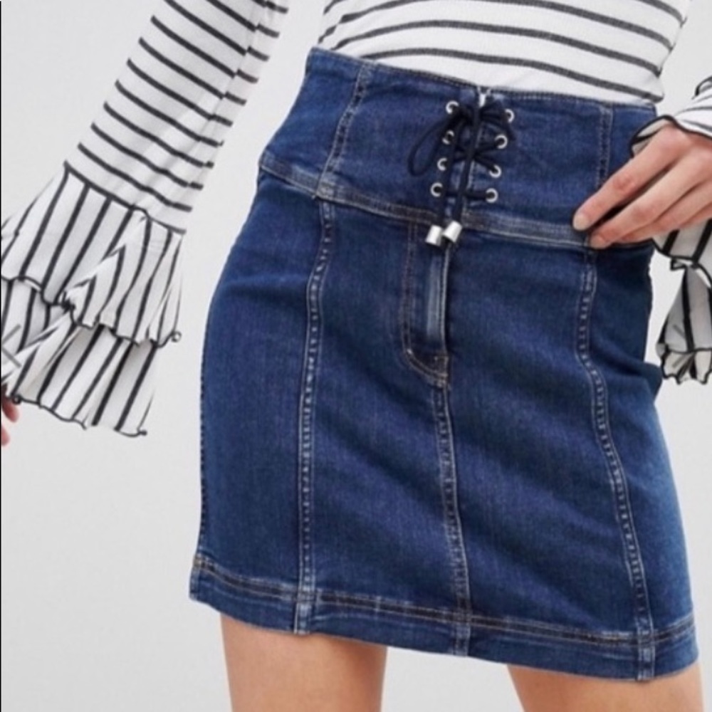 Free people denim lace up skirt